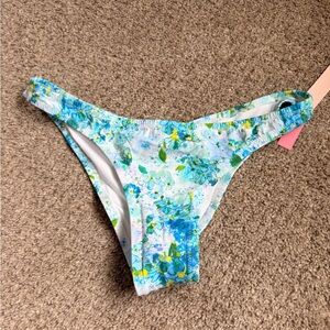 Victoria's Secret Floral Bikini Bottom - Blue and Yellow
